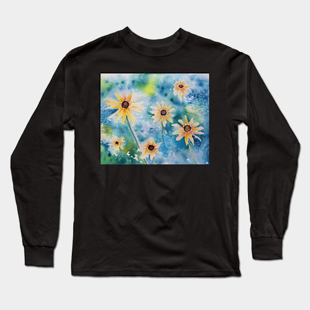 Black Eyed Susan Watercolor Painting Long Sleeve T-Shirt by Sandraartist